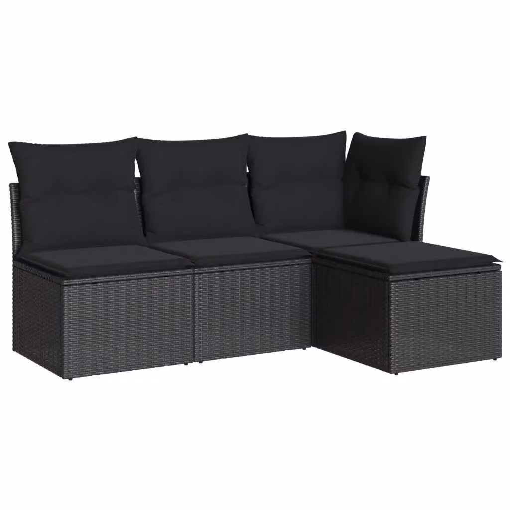 Set di divani da giardino vidaXL 4 pezzi con cuscini nero in polyrattan e struttura in acciaio – 2