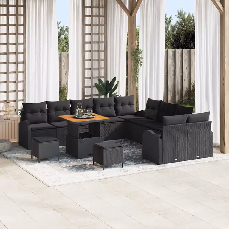vidaXL Set Divano da Giardino Moderno a Forma di U con 13 Pezzi, Nero