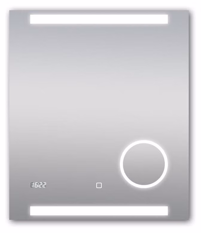 Specchio da bagno a LED, 60x70 cm, ingrandimento 3x, orologio digitale, cornice in alluminio
