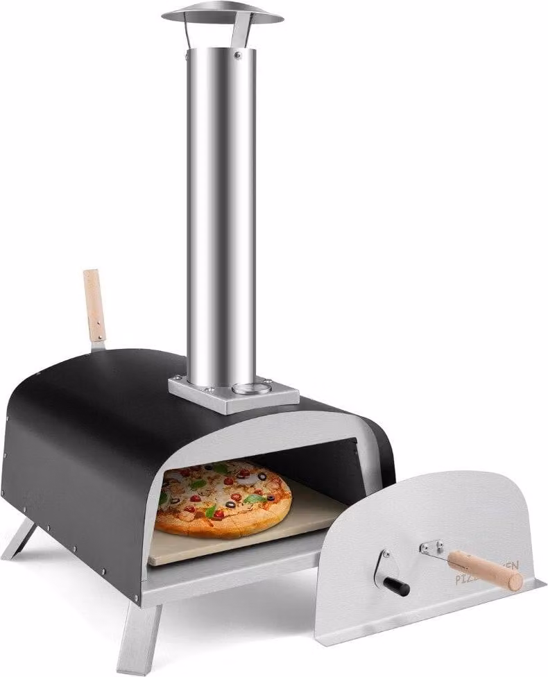 Forno per pizza portatile da esterno, a legna, per cortile, argento + nero