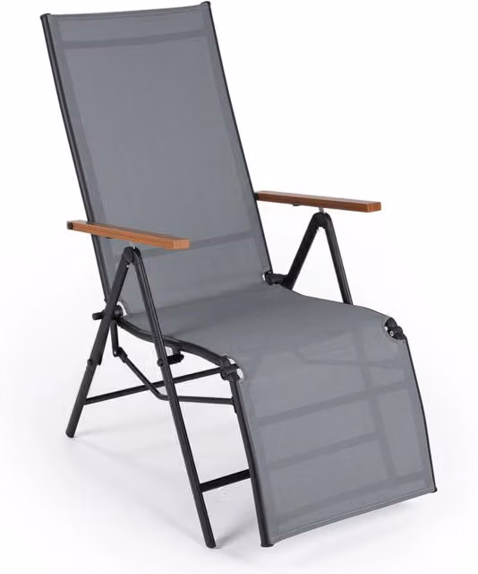 Sedia da giardino reclinabile pieghevole con schienale regolabile e poggiatesta, lettino prendisole in tessuto traspirante textilene e acciaio, Grigio