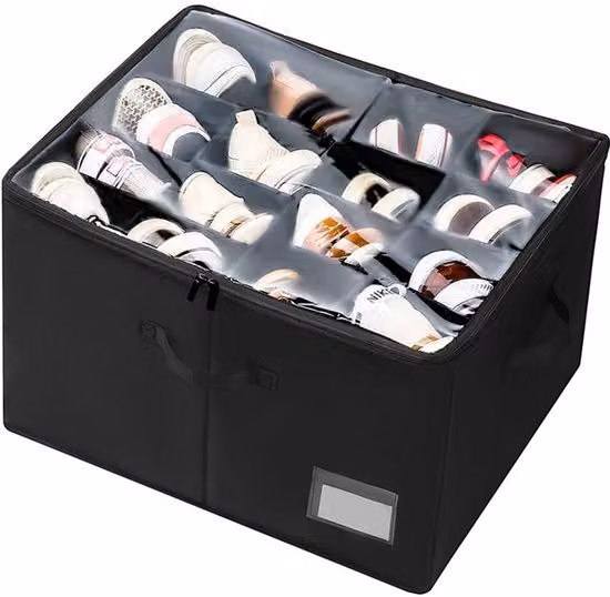 Scatola porta scarpe - Adatta a contenere fino a 16 paia di scarpe - Scatola porta scarpe capiente - Con scomparti e coperchio - Salva spazio - Con maniglia - 53*42*33 cm - Nero