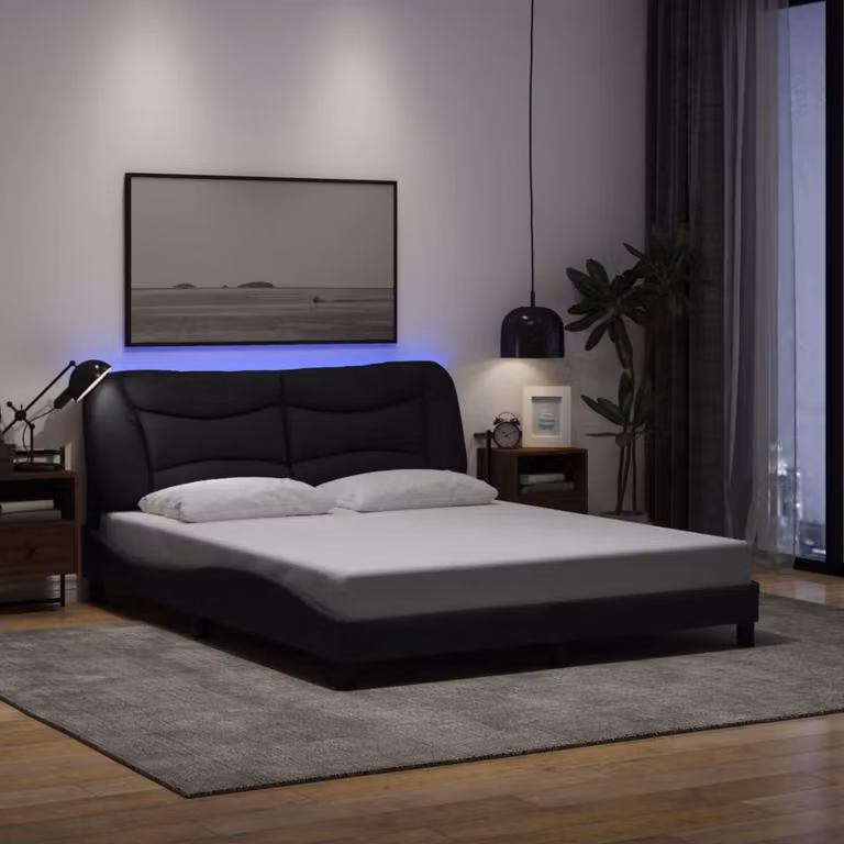vidaXL Giroletto Hvar con LED e porte USB in Tessuto Nero L: 160 cm, P: 200 cm