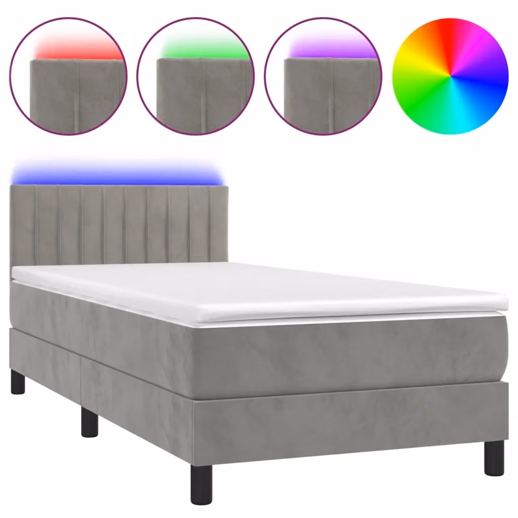 Letto Ibrido con Materasso e Illuminazione LED vidaXL in Velluto Grigio, L 100 x P 200 cm – 2