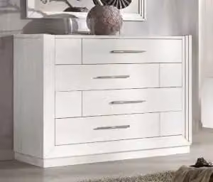 Comò moderno Asia KIVIO in legno di frassino color bianco anticato