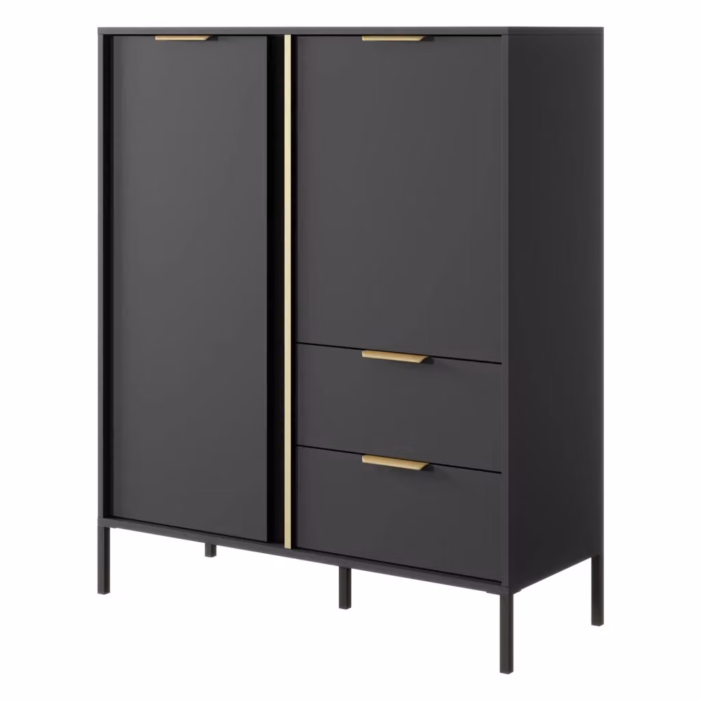 Madia Hameno DMORA con 2 cassetti, colore nero antracite e oro, L 103 cm x P 40 cm x H 123 cm – 2