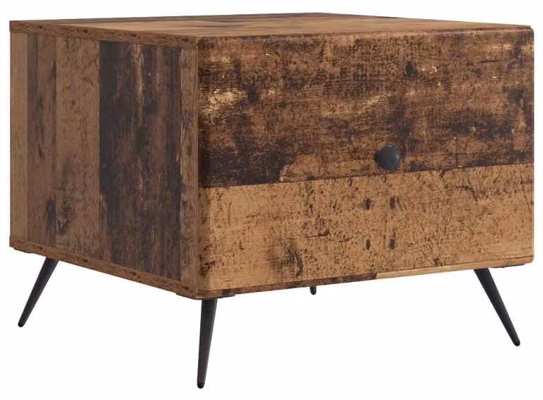 Tavolino con cassetto, effetto legno anticato, dimensioni 49x50x40 cm