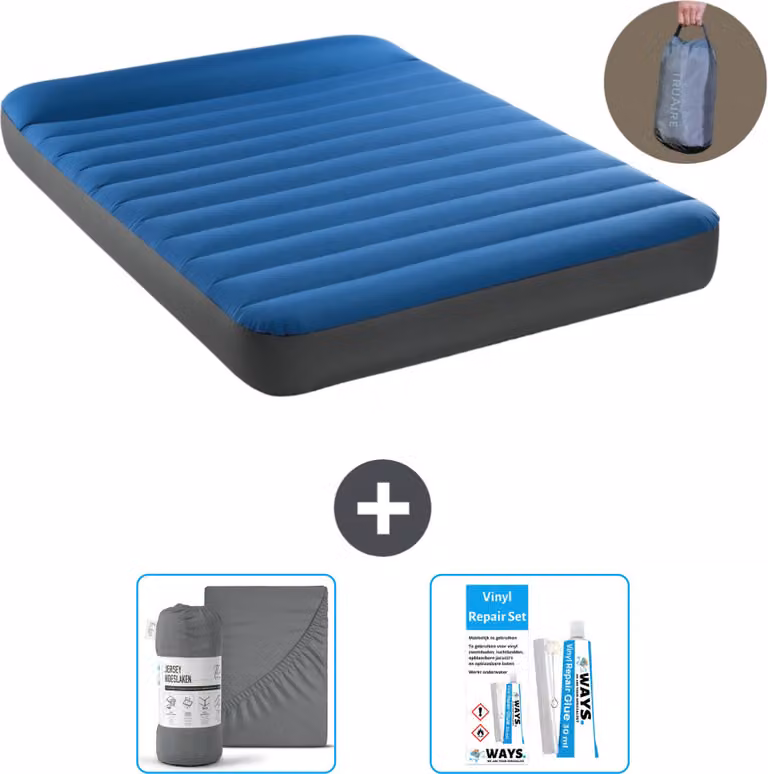 Intex Airbed - Letto matrimoniale - 137 x 191 x 22 cm - Blu - Incluso pompa - lenzuolo e kit di riparazione