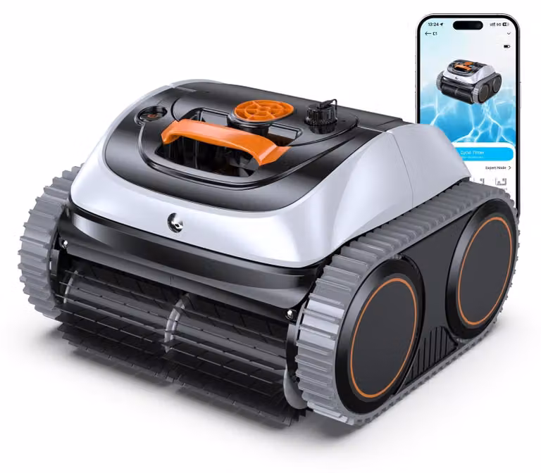 Robot per piscina, alimentazione a batteria, ideale per pareti e pavimenti, pulisce fino a 210 m², controllo tramite app, autonomia di 210 minuti