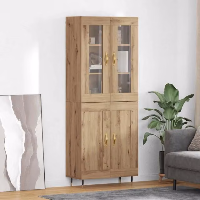 Credenza a 2 ante con ante in vetro vidaXL in rovere marrone L: 69,5 cm, P: 34 cm, H: 180 cm – 1