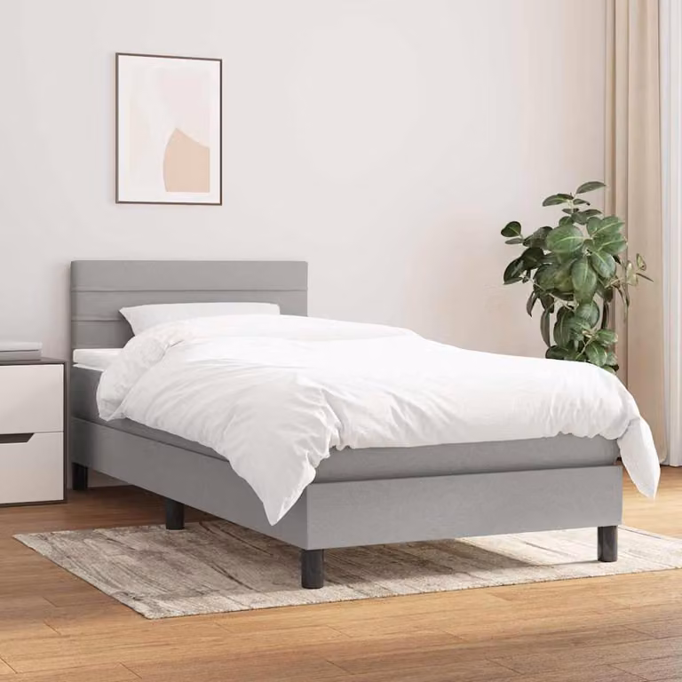 vidaXL Giroletto a Molle Ibrido con Materasso in Tessuto Grigio e Bianco L/P/H: 203 x 100 x 88 cm