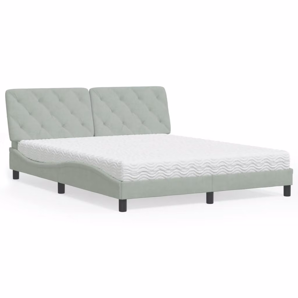 Letto con Materasso vidaXL in Velluto Grigio Chiaro e Bianco L/P/H: 218 x 160 x 74,5 cm