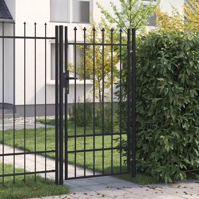 Cancello singolo per recinzione vidaXL con punta in acciaio, Nero, L: 1 m, H: 1,75 m – 1