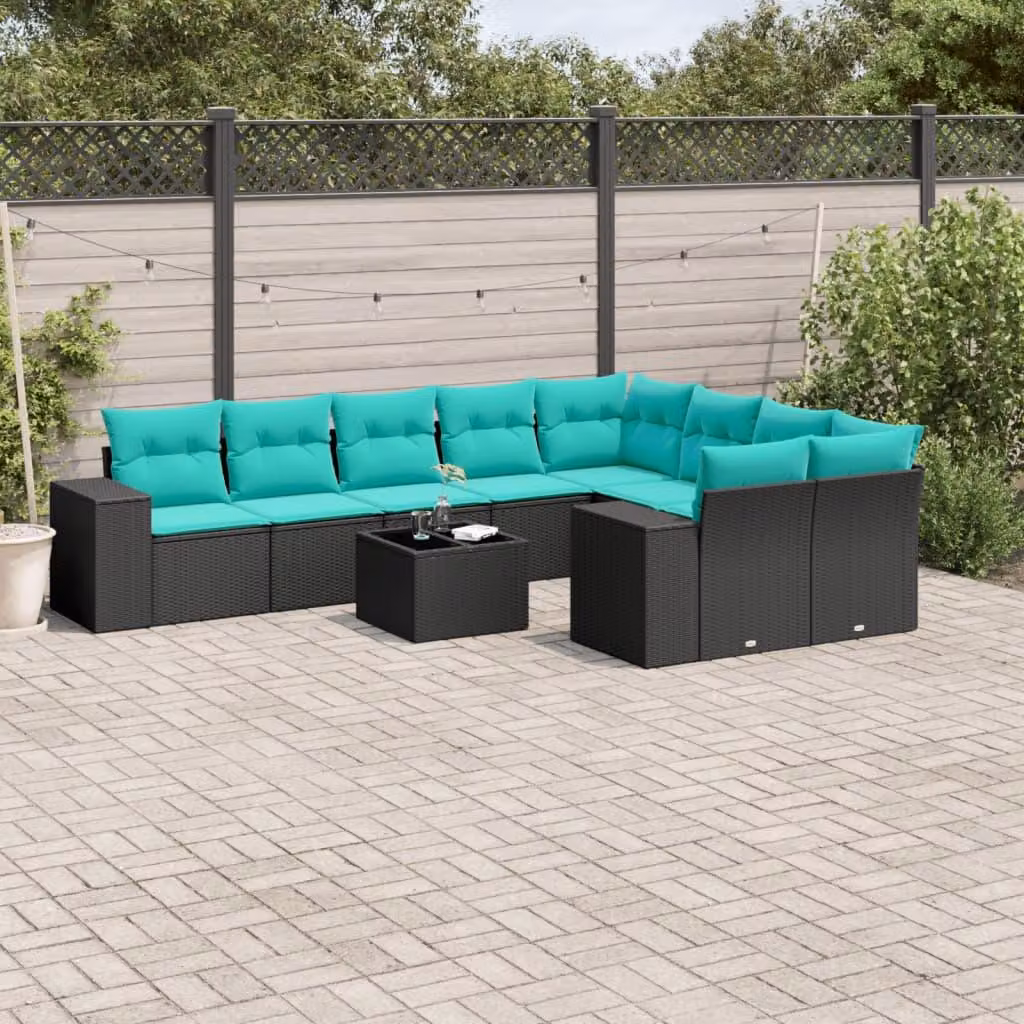 Maison Exclusive - Set da giardino 10 pezzi con cuscini, polyrattan nero