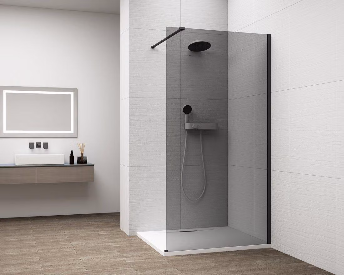 Pannello in vetro per doccia Polysan ESCA BLACK MATT, da montare a parete, vetro grigio, 900 mm