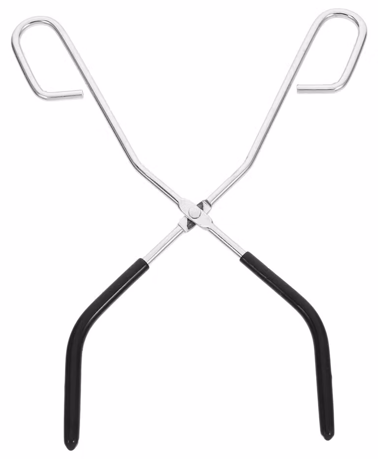 Pinza da laboratorio in ferro, curva, 26 cm, color argento