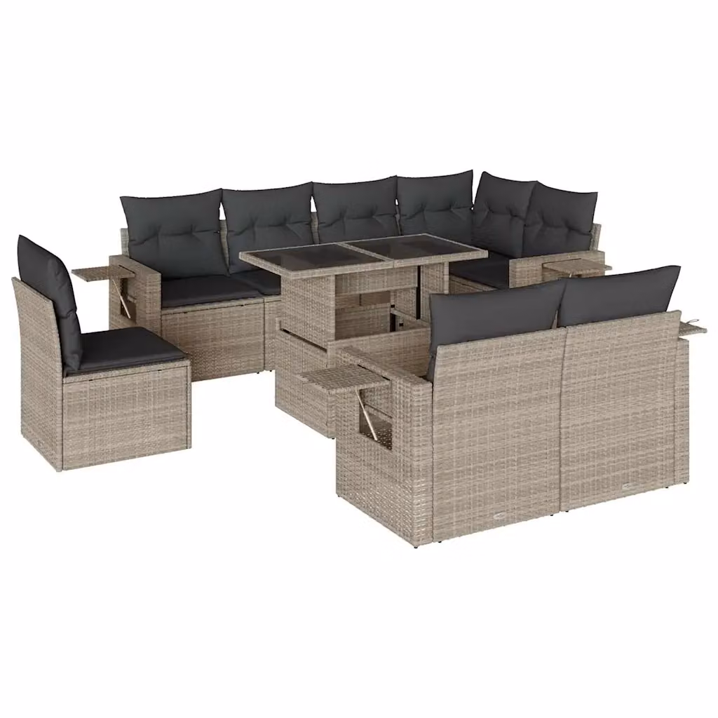 Set Divano da Giardino a L vidaXL 9pz con Cuscini Antracite e Tavolino in Vetro – 2