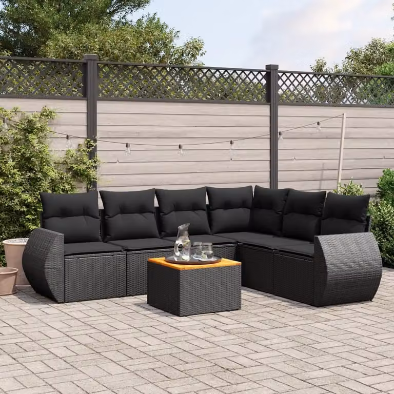 Maison Exclusive - Set da giardino 7 pezzi con cuscini in polyrattan nero