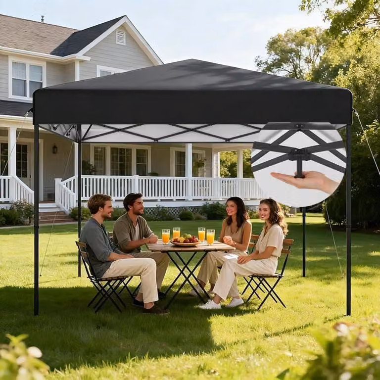 Padiglione pop-up 3x3 metri, impermeabile, con protezione UV, struttura in acciaio, colore antracite, altezza regolabile