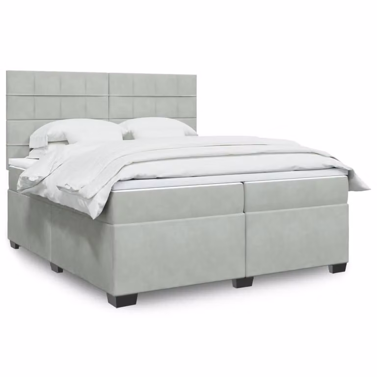 vidaXL Letto Ibrido con Materasso in Velluto Grigio e Bianco L/P: 200 x 200 cm