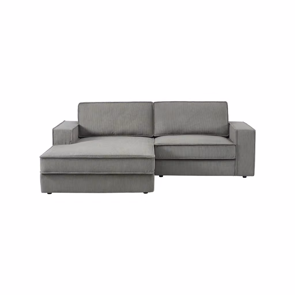 Divano angolare sinistro SWEEEK in velluto a coste grigio, 3 posti con struttura in legno massiccio e cuscini inclusi, L/P/H: 231 x 156 x 83 cm – 2