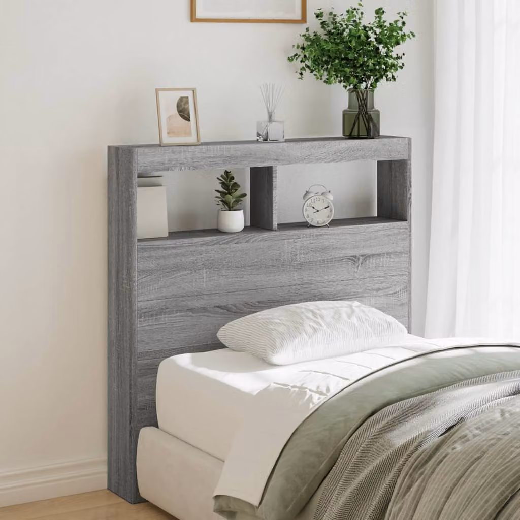 Testiera con contenitore e illuminazione LED vidaXL, Grigio Sonoma, L: 100 cm, P: 17 cm, H: 102 cm