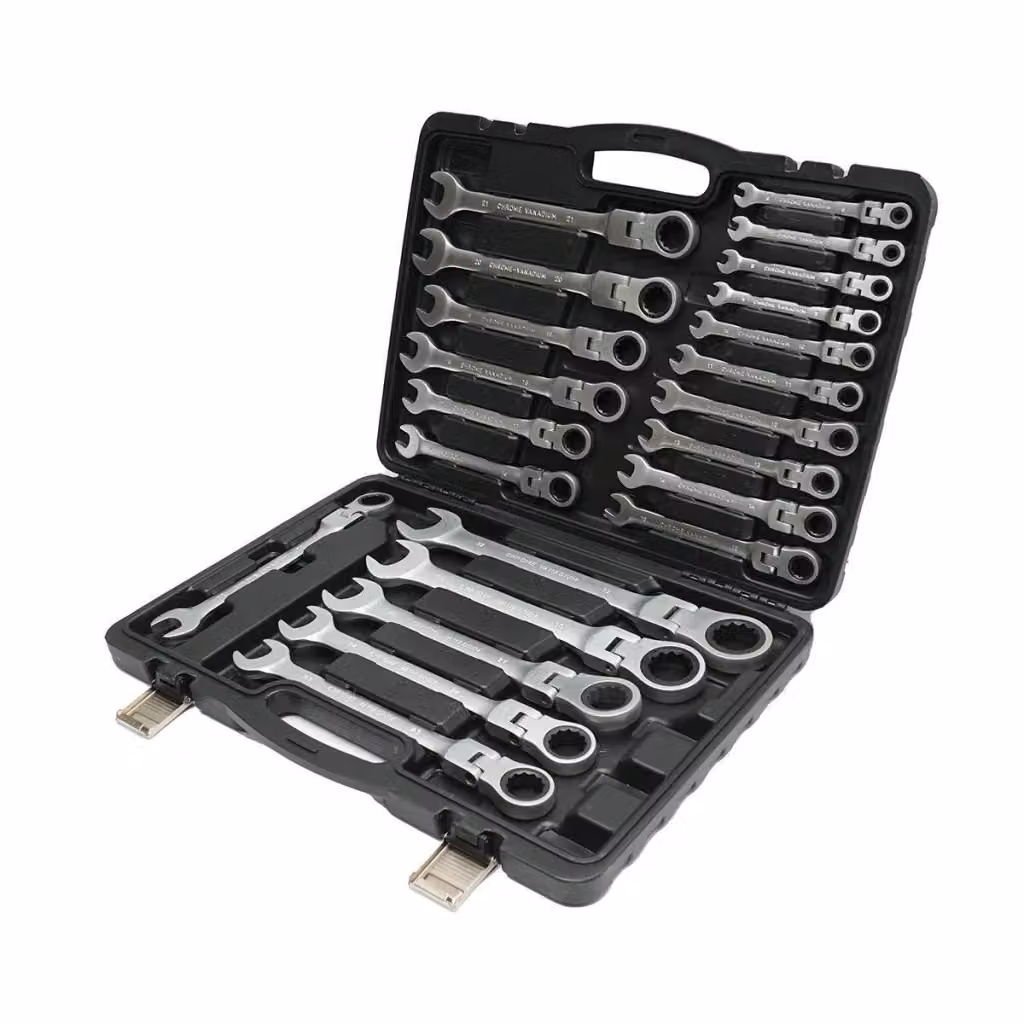 Set di 22 chiavi combinate con cricchetto snodate Breckner Germany in acciaio cromo vanadio, colore argento – 2
