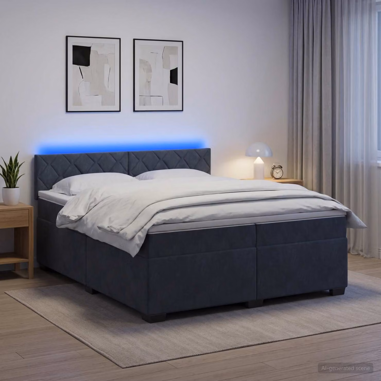vidaXL Letto Box Spring con Materasso e Illuminazione LED Grigio, L/P: 200 x 200 cm