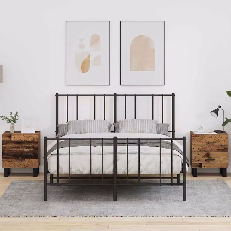 Set di 2 Armadi da Notte vidaXL in Legno e Metallo, Colore Legno Antico e Nero, L 40 cm x P 35 cm x H 47,5 cm