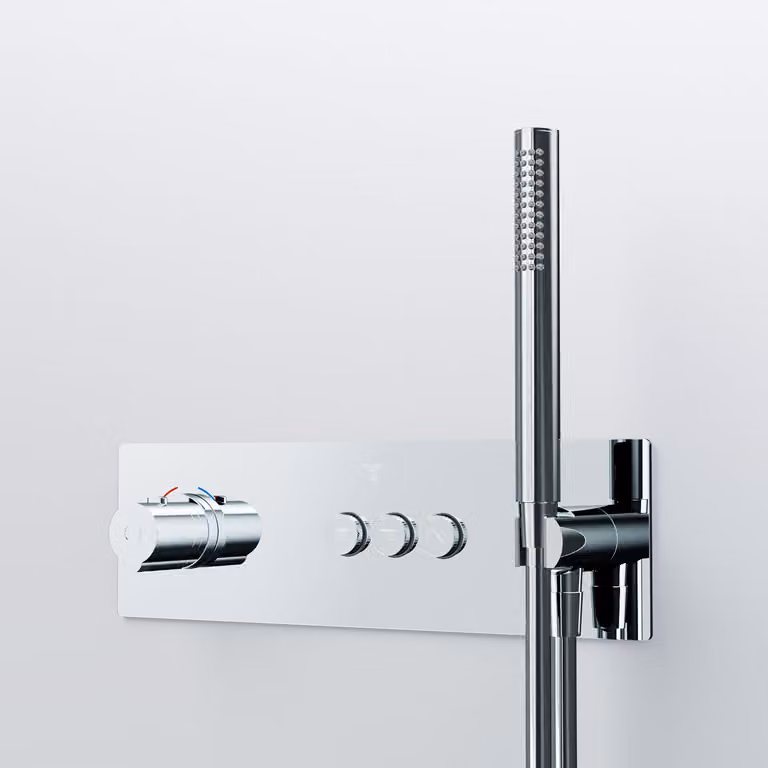 Steinberg Série 390 Mitigeur de douche/bain, thermostat encastré, douchette à main incluse, flexible de douche, 3 consommateurs, 39042322, 39042322