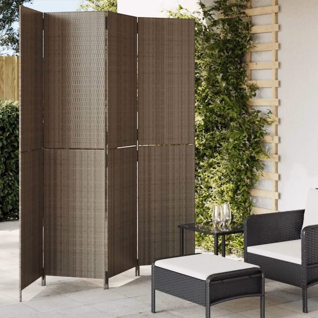 Divisorio per ambienti vidaXL a 4 pannelli in polyrattan e metallo grigio H: 196 cm, L: 200 cm