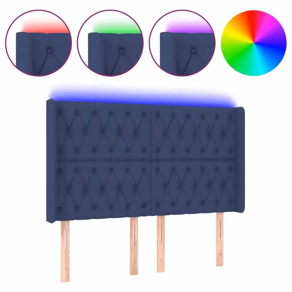 Testiera per letto con illuminazione LED e porta USB vidaXL in tessuto blu, L: 163 cm, P: 16 cm, H: 118-128 cm – 2