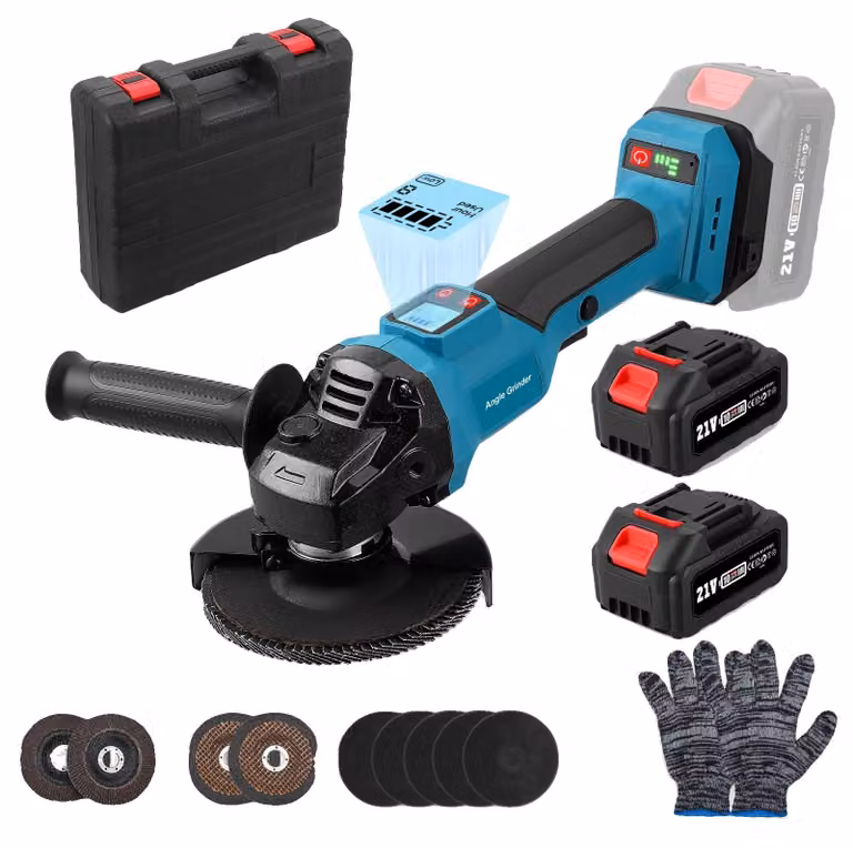Smerigliatrice angolare a batteria, motore brushless, 3 livelli di velocità regolabili, colore blu