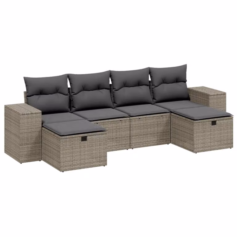 Set Divano da Giardino 6pz con Cuscini Grigio Chiaro Polyrattan