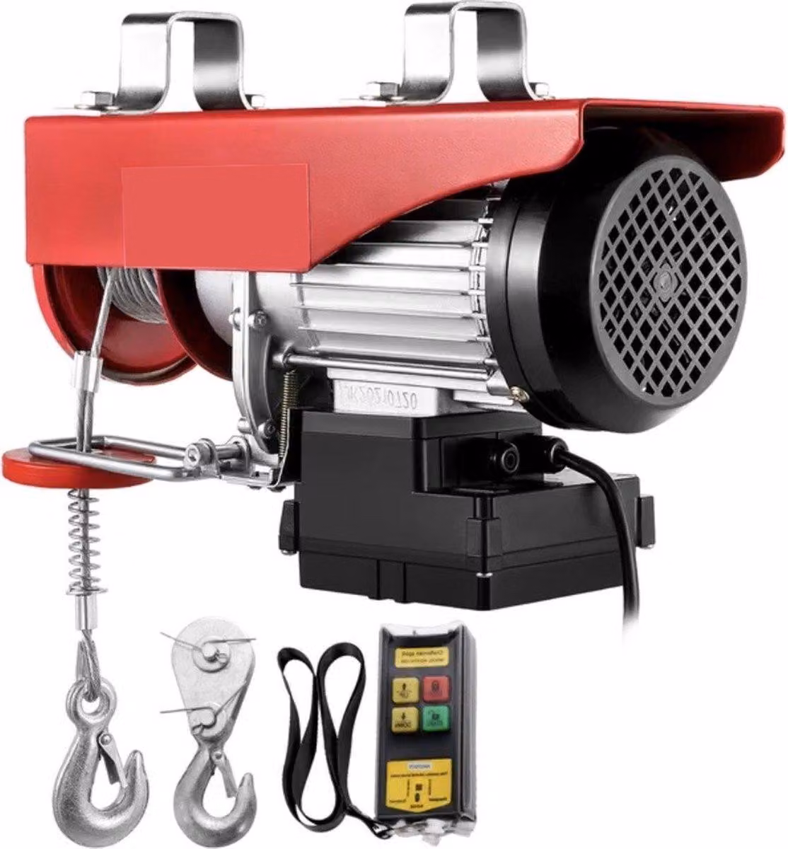 Gru elettrica di sollevamento Happyment - Capacità di sollevamento 800 kg - Con radiocomando - Motore da 50 W - Motore di sollevamento da garage - Argano elettrico - Rosso