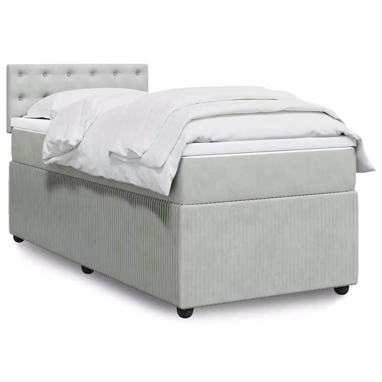 vidaXL Giroletto a Molle con Materasso in Velluto Grigio Chiaro, L/P/H: 90 x 190 cm