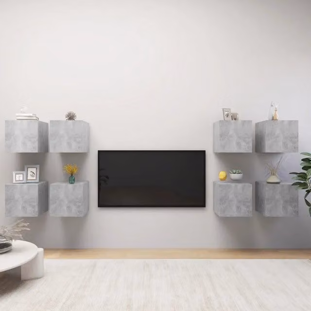 Mobili Porta TV a Parete 8 pz Grigio Cemento 30,5x30x30 cm 3079159