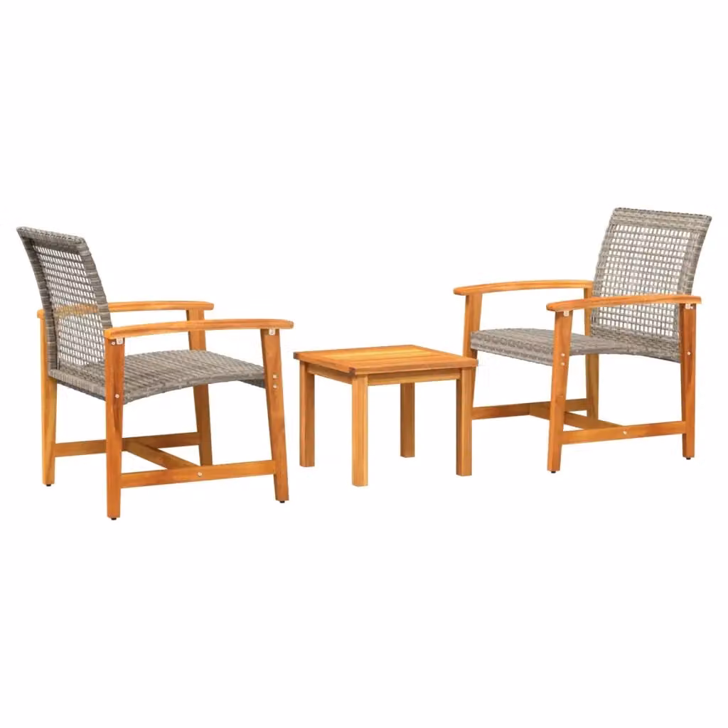 Set da Bistrot vidaXL 3 pz in Polyrattan e Legno di Acacia Grigio e Marrone – 2
