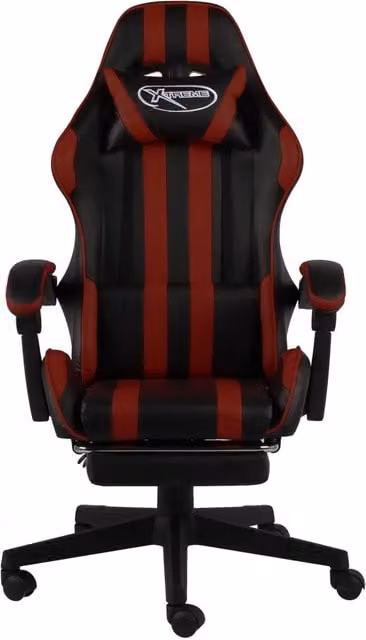 Sedia da Gaming vidaXL con Poggiapiedi, Rivestimento in Similpelle, Colore Nero e Rosso, Seduta Ruotabile a 360 Gradi con Braccioli e Ruote – 1