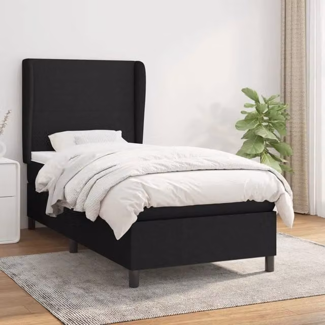 Letto Ibrido vidaXL con Giroletto a Molle e Materasso in Tessuto Nero e Bianco L/P/H: 90 x 190 cm