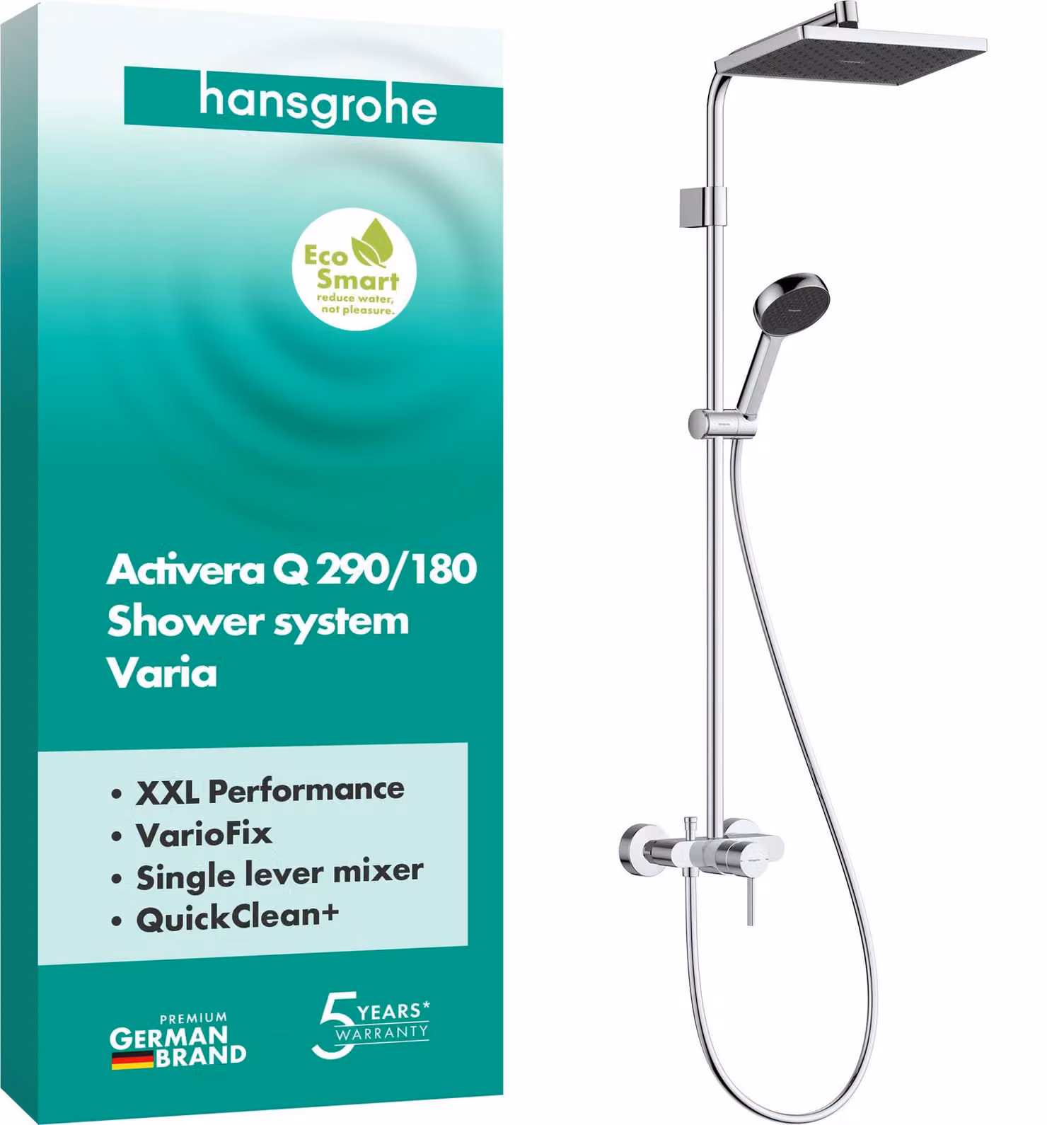 Sistema doccia Activera Q, soffione doccia 290x180 mm, cromo, portata massima: 8 l/min