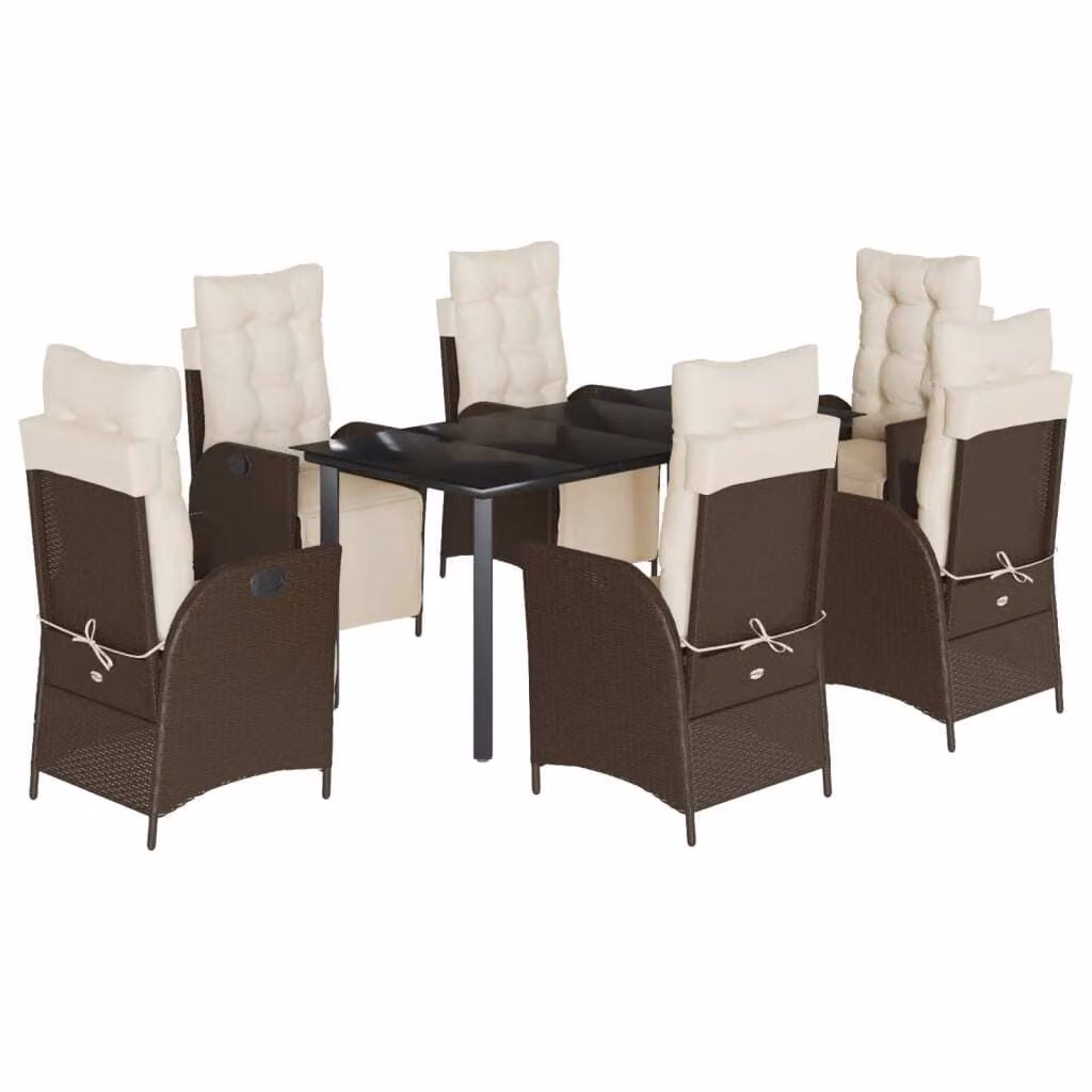 Set da Pranzo da Giardino 7pz con Cuscini in Polyrattan Marrone