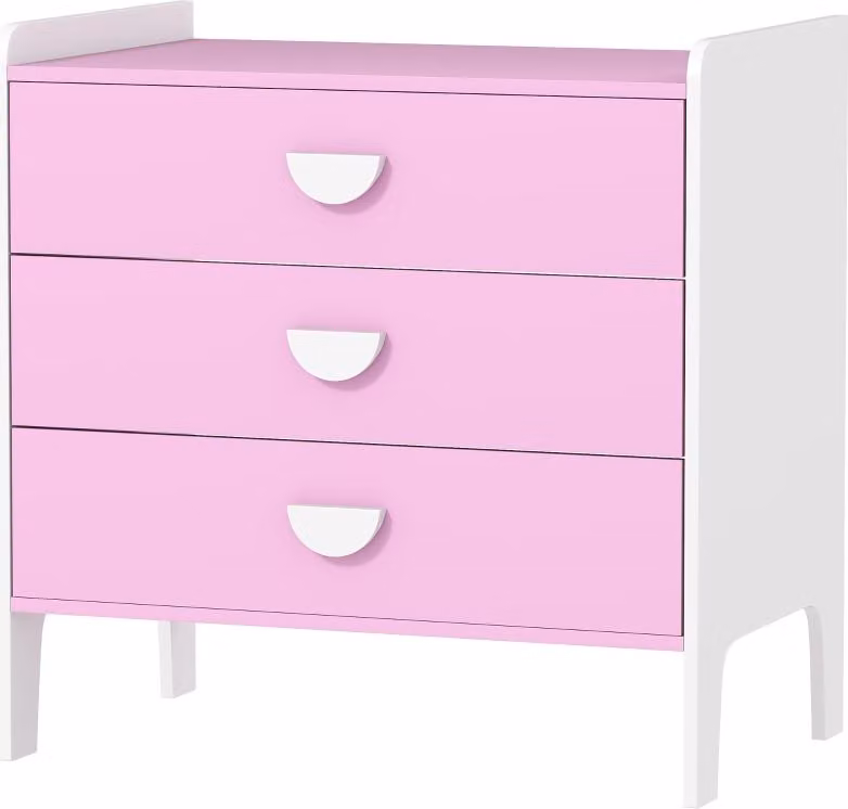 Fortuna Lai Comò per bambini con 3 cassetti, MDF, armadio contenitore per bambini, rosa+bianco