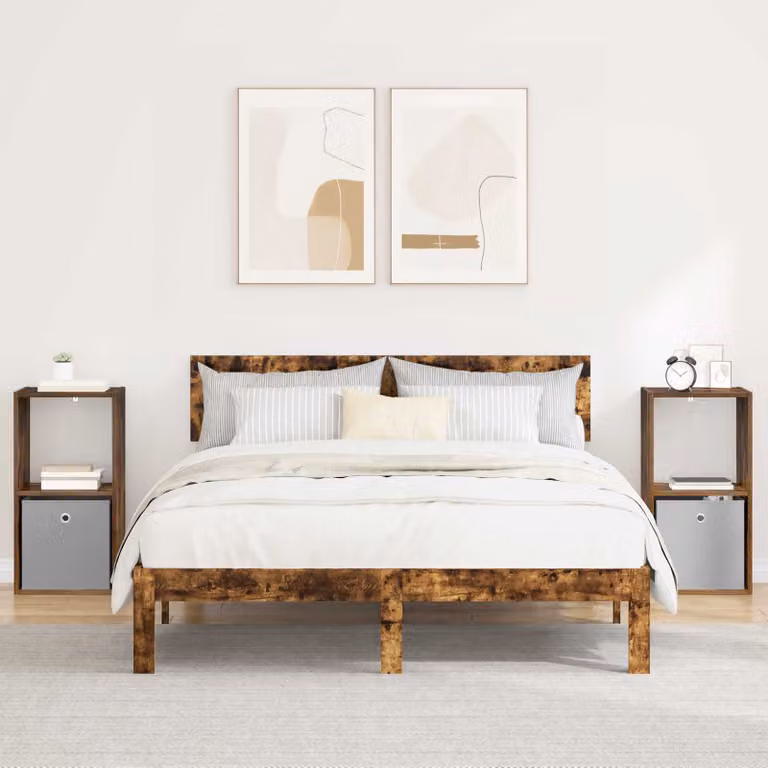 Set di 2 comodini moderni vidaXL in rovere fumo, L 35 cm x P 32 cm x H 68,5 cm