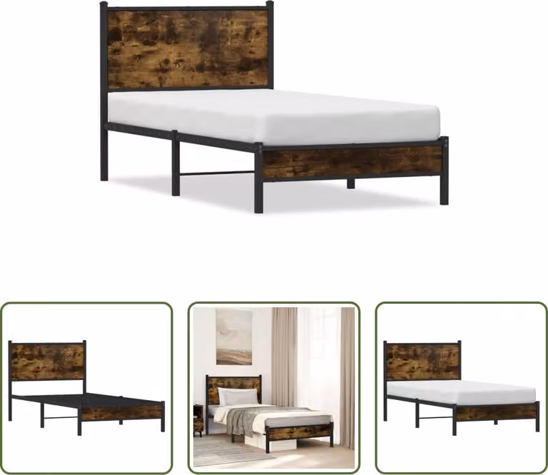 The Living Store Struttura letto con testata in metallo rovere fumé 80x200 cm