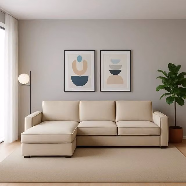 Divano ad angolo Sodalite TALAMO ITALIA con penisola contenitore sinistra e braccioli slim, Beige, L: 260 cm, H: 90 cm, P: 95 cm