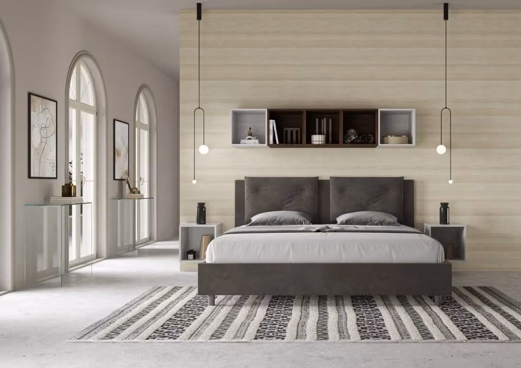 Letto matrimoniale king size con contenitore BS COM imbottito in microfibra grigio L: 170 cm, P: 210 cm, H: 110 cm – 2