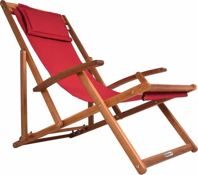 Sedia sdraio Casaria in legno di acacia con cuscino rosso per esterno L/P/H: 60 x 94 x 94 cm
