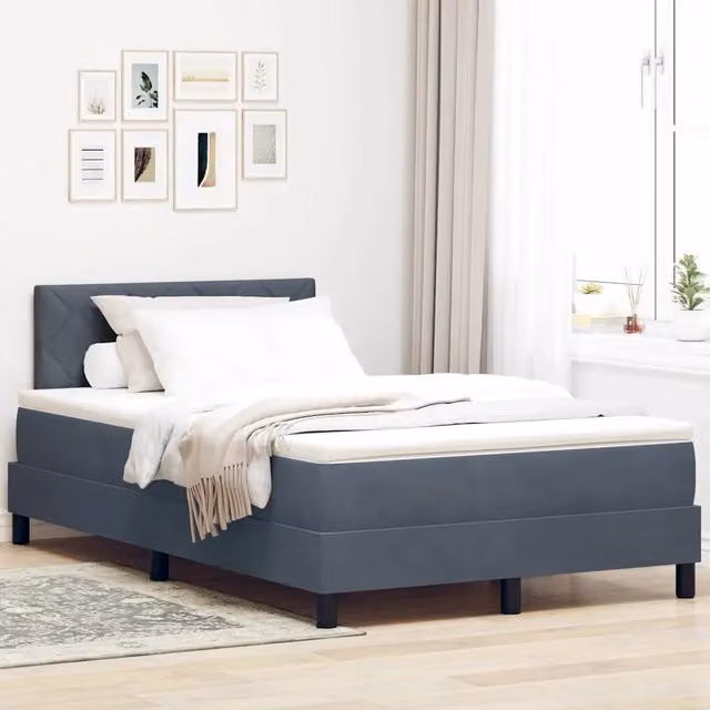 Letto a molle moderno vidaXL con testiera in velluto grigio, L/P/H: 120 x 200 x 88 cm