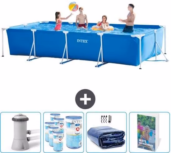 Struttura per piscina rettangolare - 450 x 220 x 84 cm - Blu - L'acquisto include: pompa per piscina, filtro, parasole e manuale d'uso